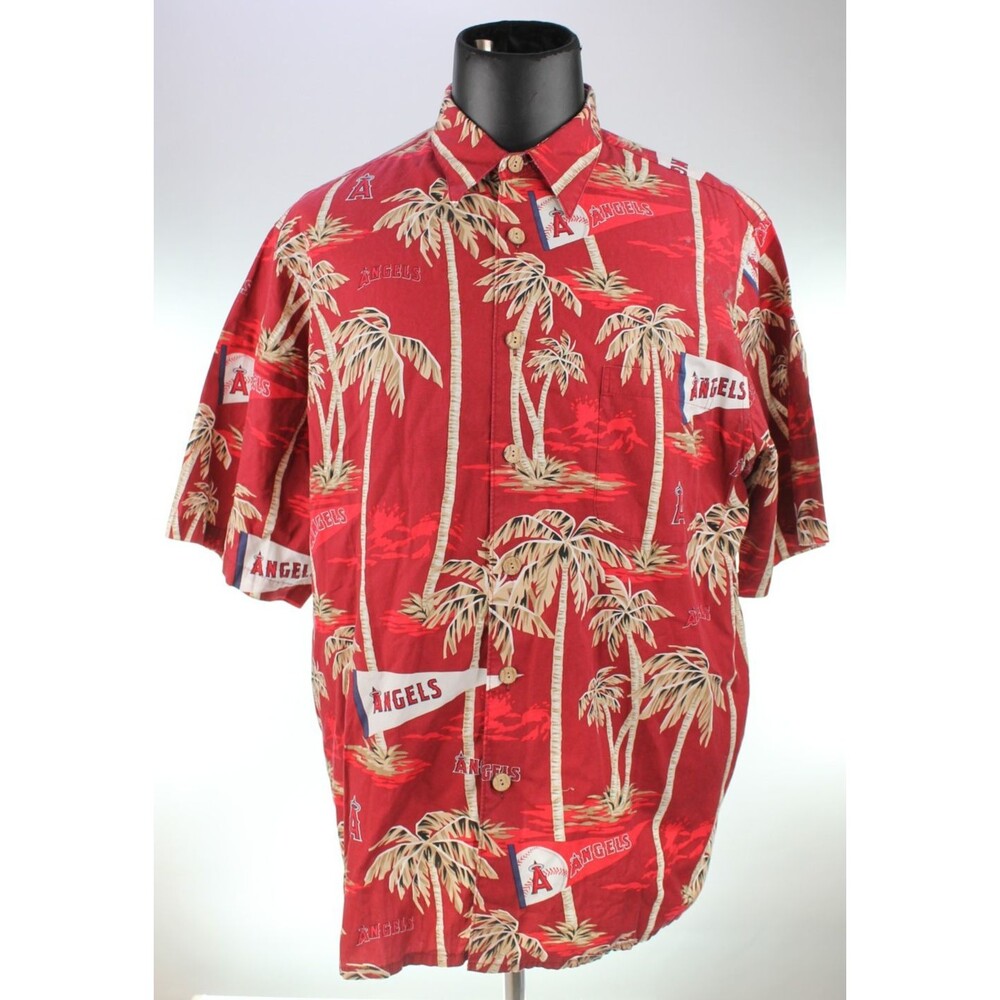 Reyn Spooner MLB LA Angels Men's Hawaiian Shirts Size 2XL Red 100% Cotton